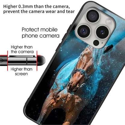 For iPhone 16 Pro Case Tempered Glass TPU Drop-Proof Phone Cover Pattern Printing