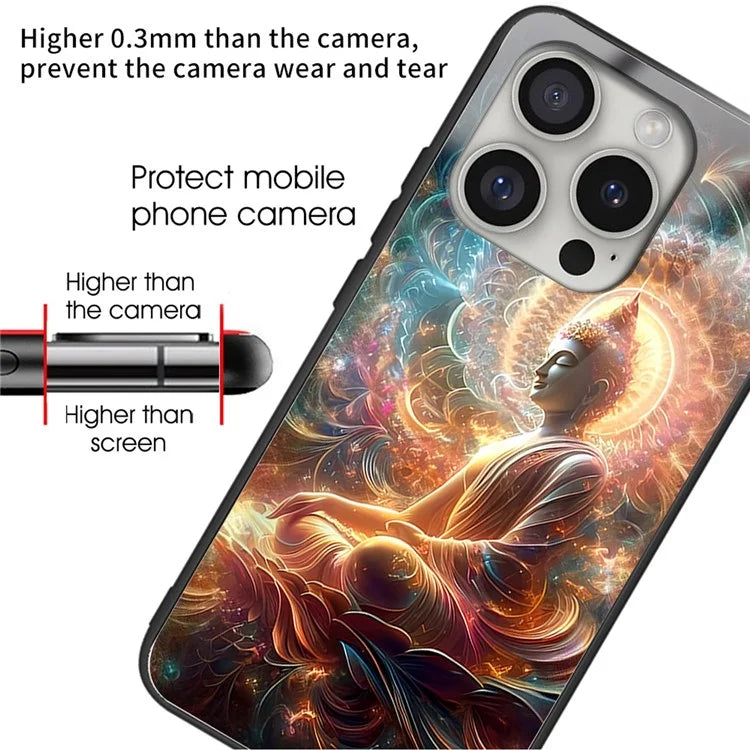 For iPhone 16 Pro Case Tempered Glass TPU Drop-Proof Phone Cover Pattern Printing