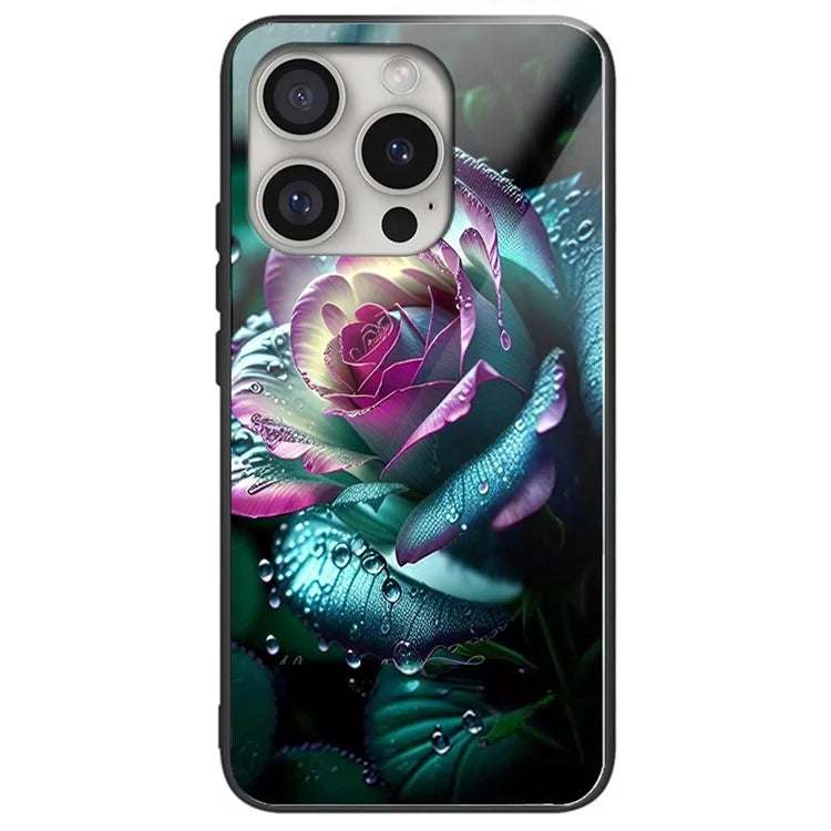 For iPhone 16 Pro Case Tempered Glass TPU Drop-Proof Phone Cover Pattern Printing