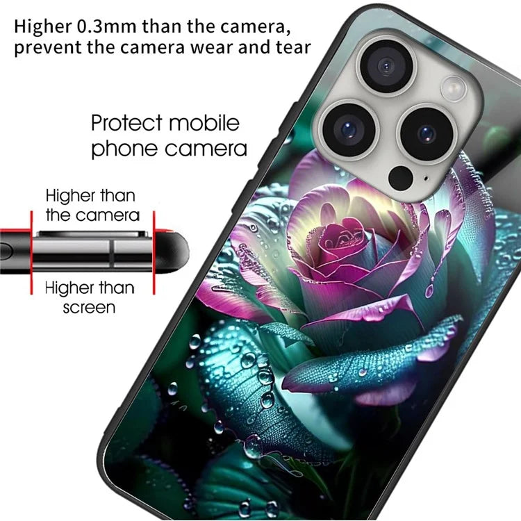 For iPhone 16 Pro Case Tempered Glass TPU Drop-Proof Phone Cover Pattern Printing