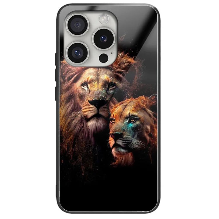 For iPhone 16 Pro Case Tempered Glass TPU Drop-Proof Phone Cover Pattern Printing