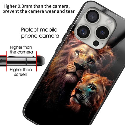 For iPhone 16 Pro Case Tempered Glass TPU Drop-Proof Phone Cover Pattern Printing