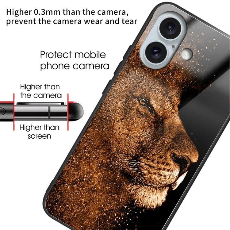 For iPhone 16 Case Tempered Glass TPU Drop-Proof Phone Cover Pattern Printing