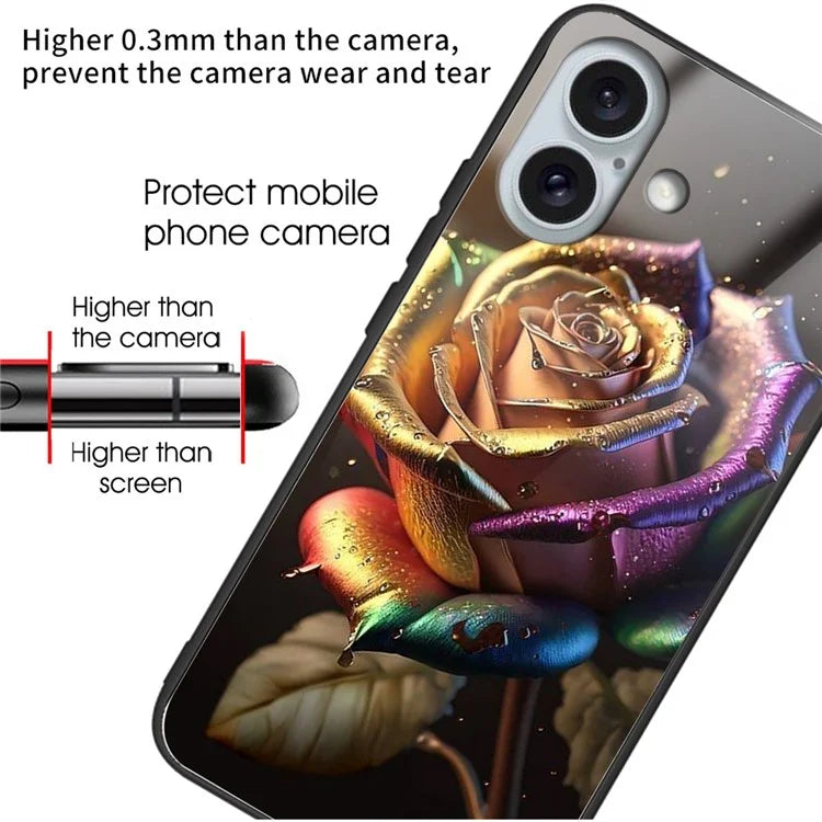 For iPhone 16 Case Tempered Glass TPU Drop-Proof Phone Cover Pattern Printing