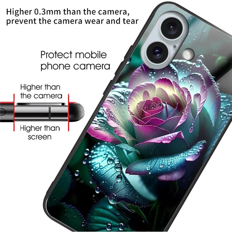 For iPhone 16 Case Tempered Glass TPU Drop-Proof Phone Cover Pattern Printing