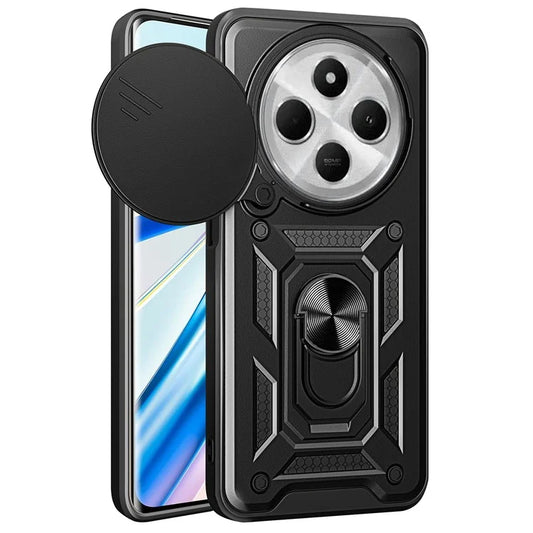 For Xiaomi Redmi 14C 4G Case with Slide Camera Lid PC+TPU Kickstand Phone Cover