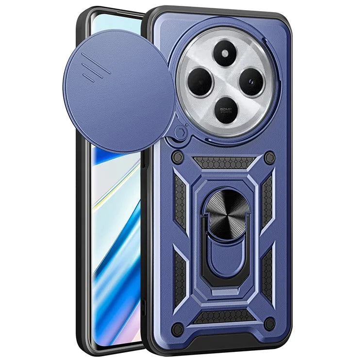 For Xiaomi Redmi 14C 4G Case with Slide Camera Lid PC+TPU Kickstand Phone Cover