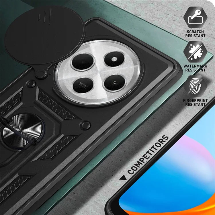 For Xiaomi Redmi 14C 4G Case with Slide Camera Lid PC+TPU Kickstand Phone Cover