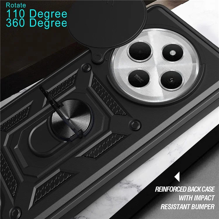 For Xiaomi Redmi 14C 4G Case with Slide Camera Lid PC+TPU Kickstand Phone Cover