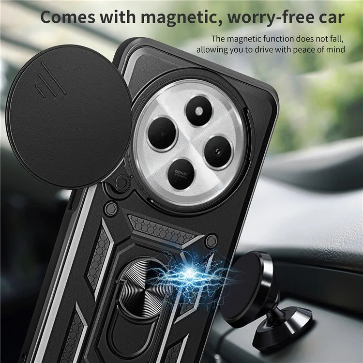 For Xiaomi Redmi 14C 4G Case with Slide Camera Lid PC+TPU Kickstand Phone Cover
