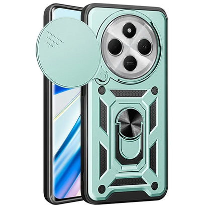 For Xiaomi Redmi 14C 4G Case with Slide Camera Lid PC+TPU Kickstand Phone Cover