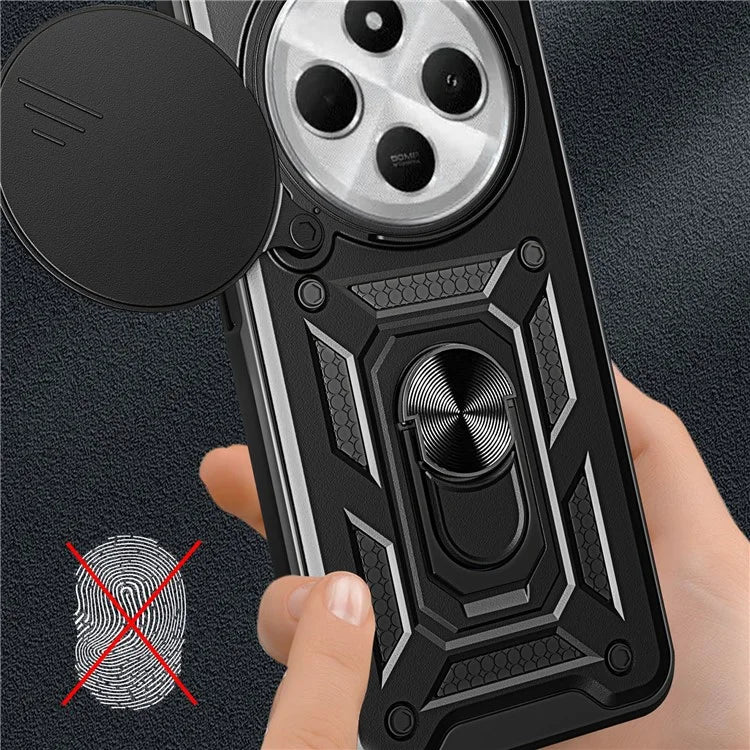 For Xiaomi Redmi 14C 4G Case with Slide Camera Lid PC+TPU Kickstand Phone Cover