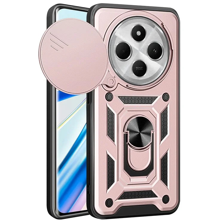For Xiaomi Redmi 14C 4G Case with Slide Camera Lid PC+TPU Kickstand Phone Cover