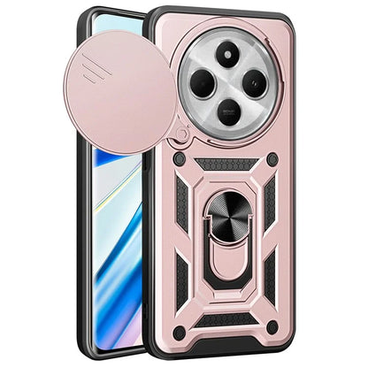 For Xiaomi Redmi 14C 4G Case with Slide Camera Lid PC+TPU Kickstand Phone Cover