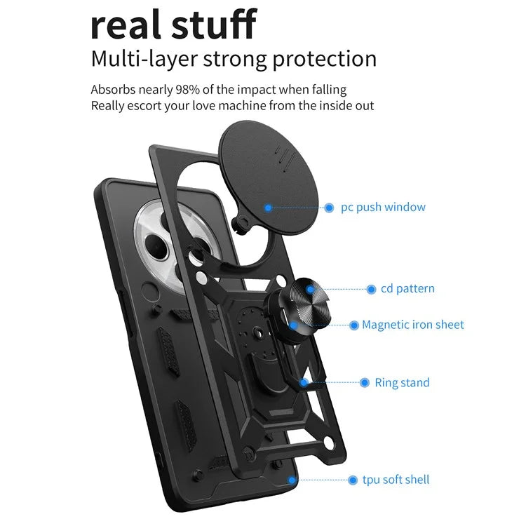 For Xiaomi Redmi 14C 4G Case with Slide Camera Lid PC+TPU Kickstand Phone Cover