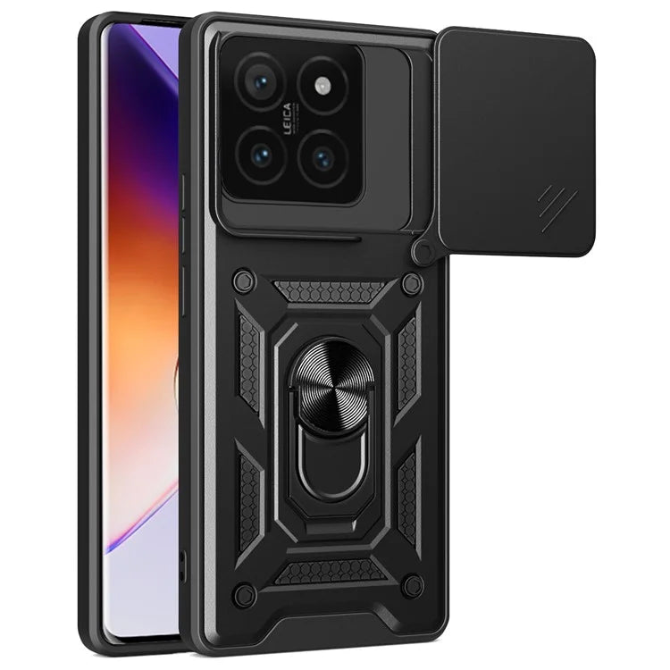 For Xiaomi 14T Case with Slide Camera Lid PC+TPU Kickstand Phone Cover