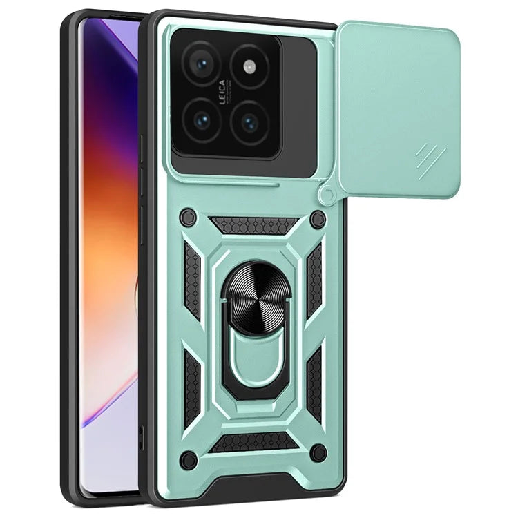 For Xiaomi 14T Case with Slide Camera Lid PC+TPU Kickstand Phone Cover