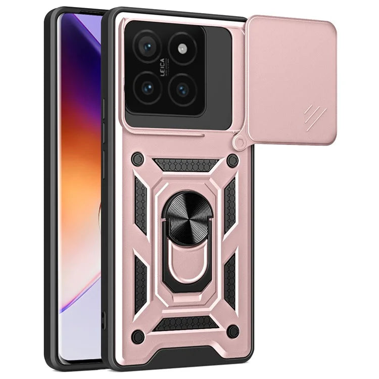 For Xiaomi 14T Case with Slide Camera Lid PC+TPU Kickstand Phone Cover