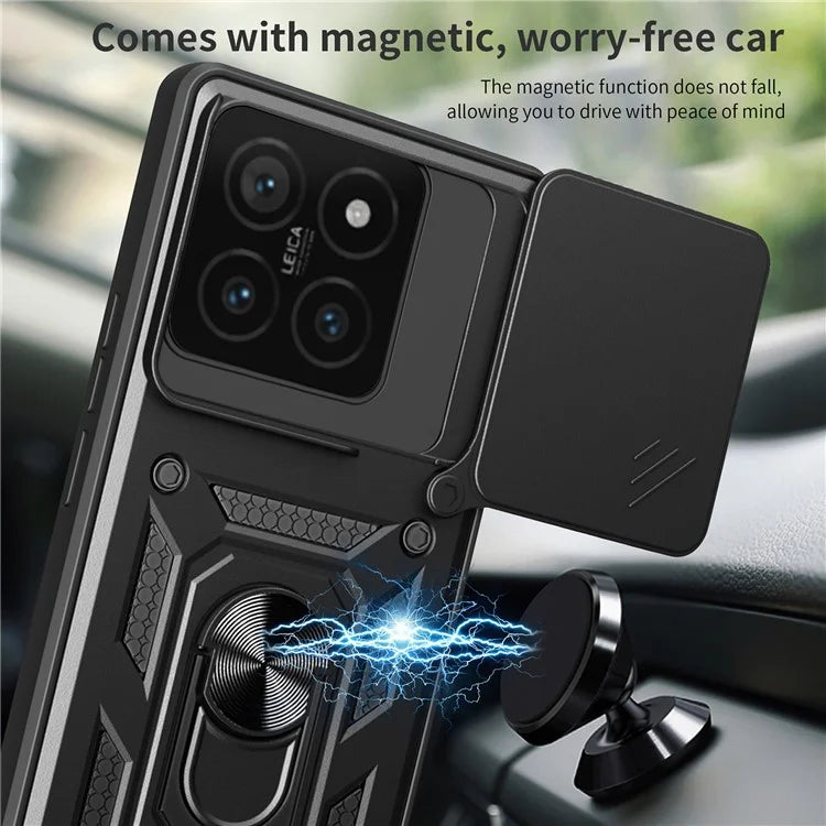 For Xiaomi 14T Case with Slide Camera Lid PC+TPU Kickstand Phone Cover