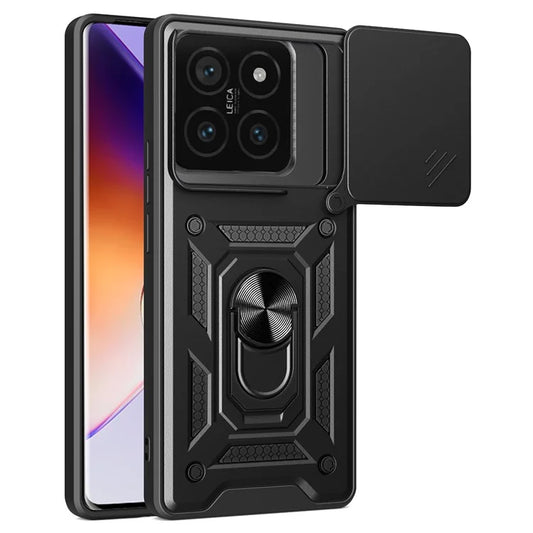 For Xiaomi 14T Pro Case with Slide Camera Lid PC+TPU Kickstand Phone Cover