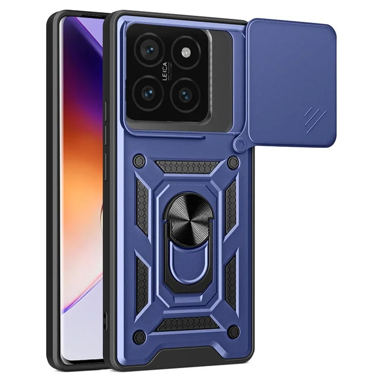 For Xiaomi 14T Pro Case with Slide Camera Lid PC+TPU Kickstand Phone Cover