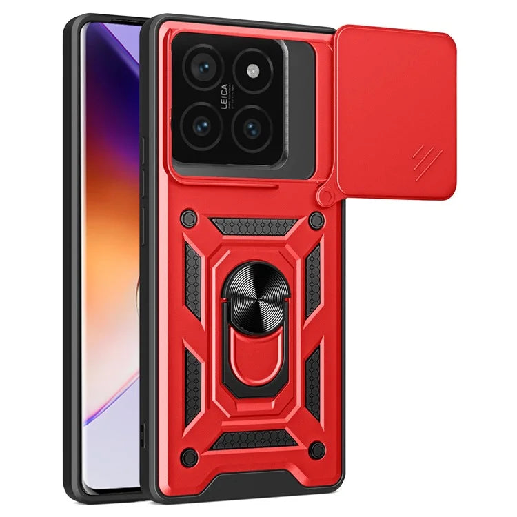 For Xiaomi 14T Pro Case with Slide Camera Lid PC+TPU Kickstand Phone Cover