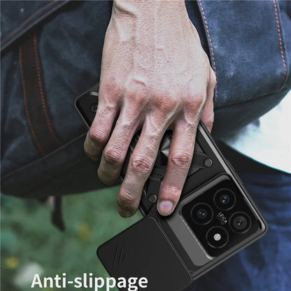 For Xiaomi 14T Pro Case with Slide Camera Lid PC+TPU Kickstand Phone Cover