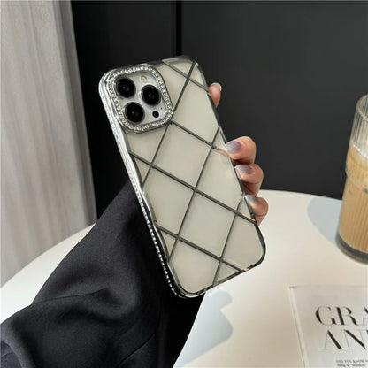 For iPhone 16 Pro Max Case 3D Rhombic Pattern Rhinestones Decor TPU Phone Cover