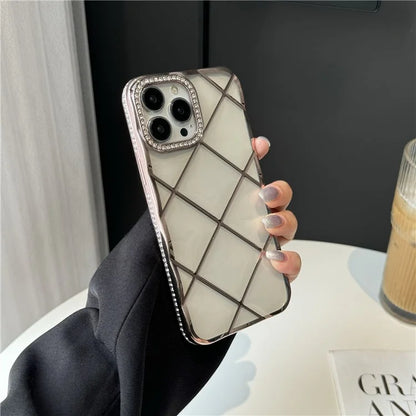 For iPhone 16 Pro Case 3D Rhombic Pattern Rhinestones Decor TPU Phone Cover