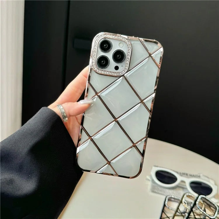 For iPhone 16 Pro Case 3D Rhombic Pattern Rhinestones Decor TPU Phone Cover