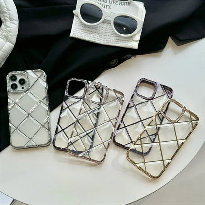 For iPhone 16 Pro Case 3D Rhombic Pattern Rhinestones Decor TPU Phone Cover