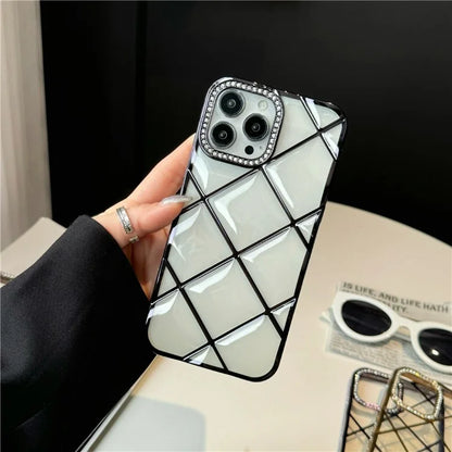 For iPhone 16 Pro Case 3D Rhombic Pattern Rhinestones Decor TPU Phone Cover