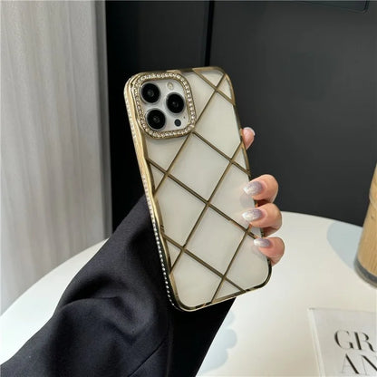 For iPhone 16 Pro Case 3D Rhombic Pattern Rhinestones Decor TPU Phone Cover