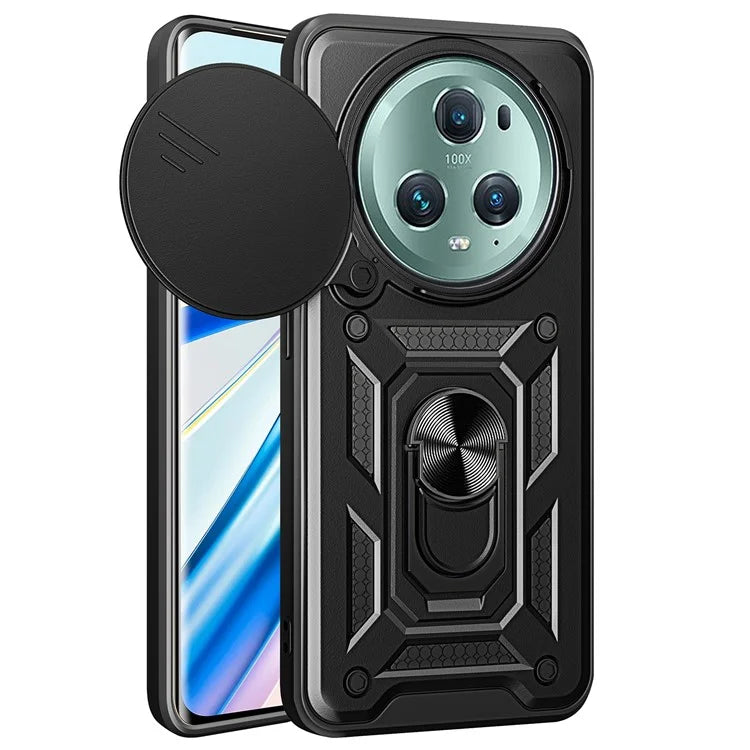 For Honor Magic5 Pro Case with Slide Camera Lid PC+TPU Kickstand Phone Cover