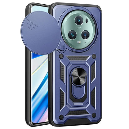 For Honor Magic5 Pro Case with Slide Camera Lid PC+TPU Kickstand Phone Cover