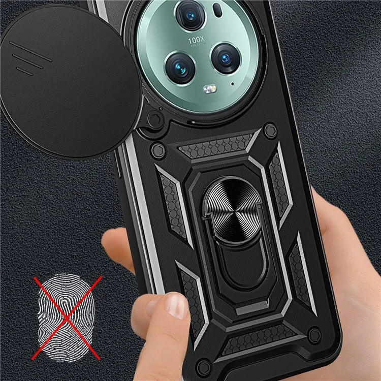 For Honor Magic5 Pro Case with Slide Camera Lid PC+TPU Kickstand Phone Cover