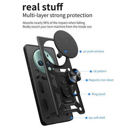 For Honor Magic5 Pro Case with Slide Camera Lid PC+TPU Kickstand Phone Cover