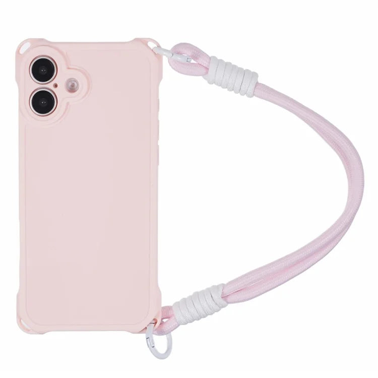 For iPhone 16 Plus Case Reinforced Corner Shockproof TPU Phone Cover with Wrist Strap