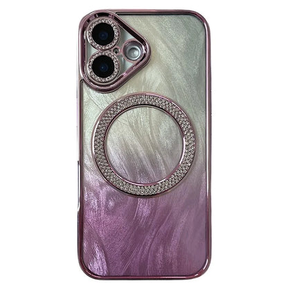 For iPhone 16 Magnetic Case Feather Texture Bling Sparkly TPU + PC Phone Cover