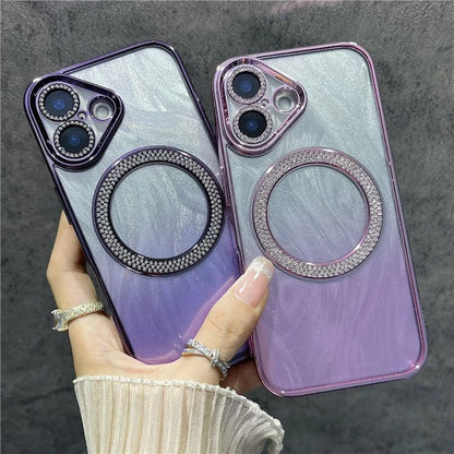 For iPhone 16 Magnetic Case Feather Texture Bling Sparkly TPU + PC Phone Cover