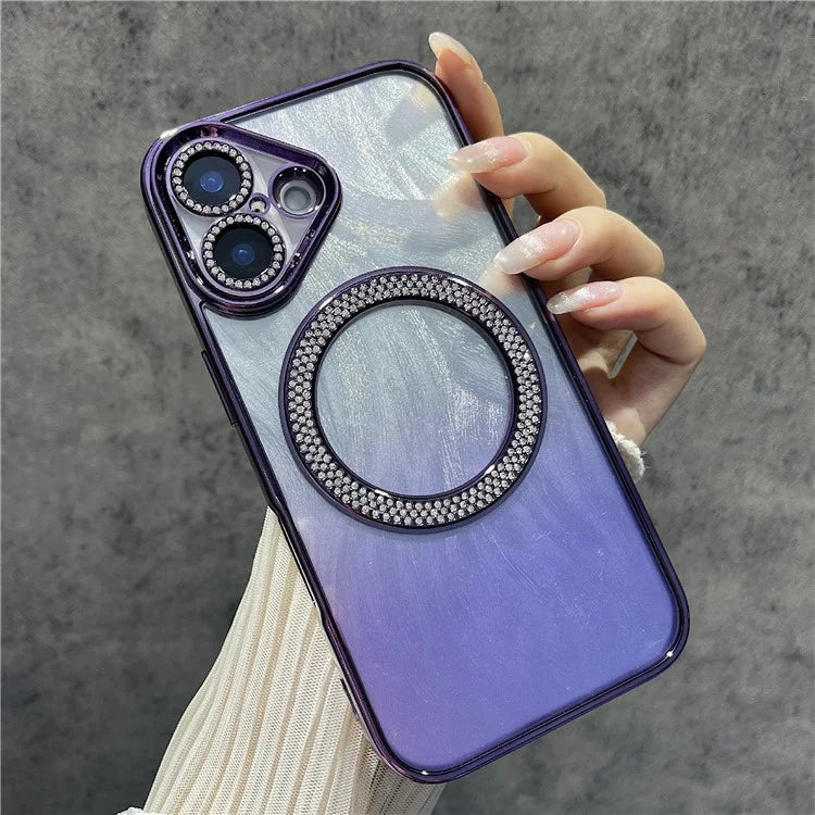 For iPhone 16 Magnetic Case Feather Texture Bling Sparkly TPU + PC Phone Cover