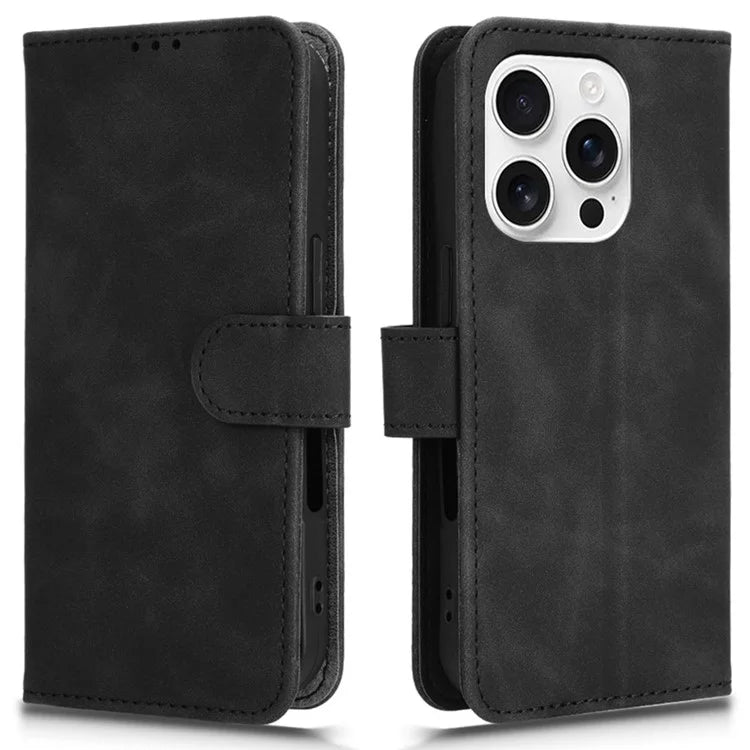 For iPhone 16 Pro Leather Case Skin-Feel Anti-Drop Wallet Flip Phone Cover
