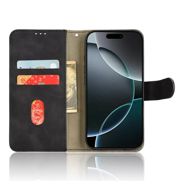 For iPhone 16 Pro Leather Case Skin-Feel Anti-Drop Wallet Flip Phone Cover