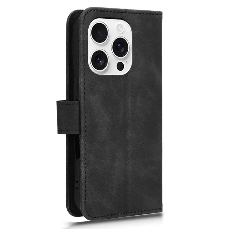 For iPhone 16 Pro Leather Case Skin-Feel Anti-Drop Wallet Flip Phone Cover