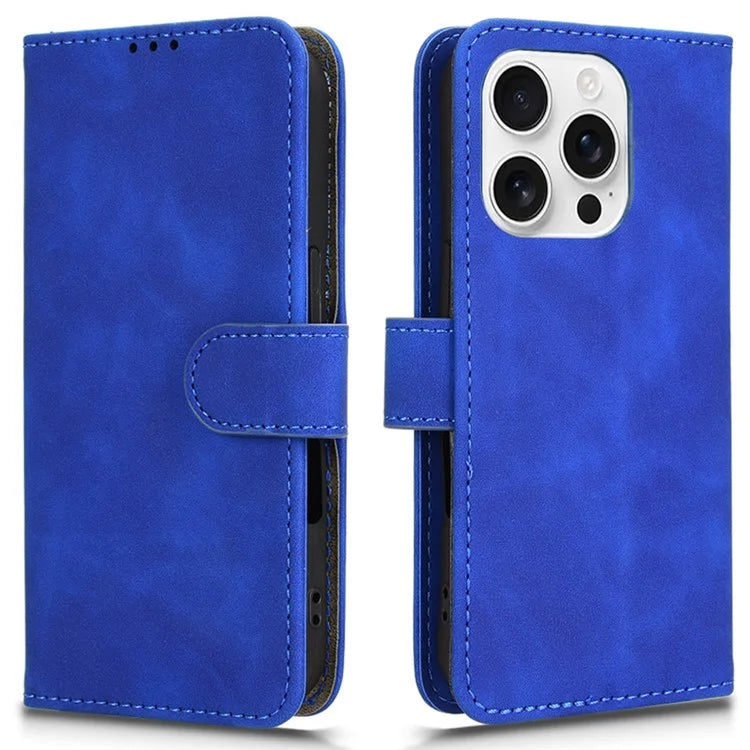 For iPhone 16 Pro Leather Case Skin-Feel Anti-Drop Wallet Flip Phone Cover