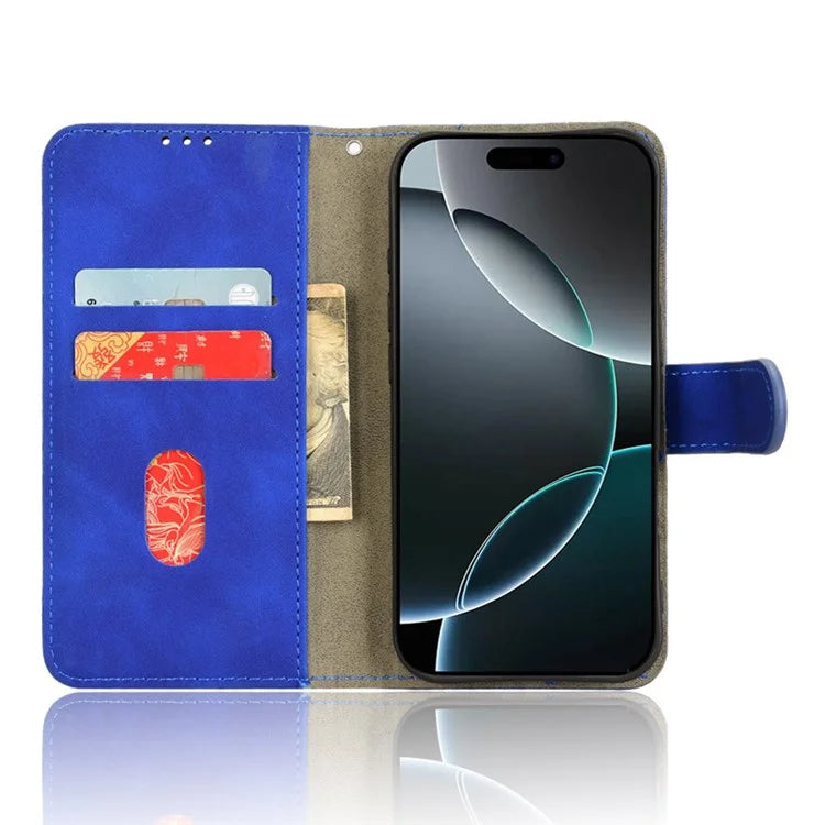 For iPhone 16 Pro Leather Case Skin-Feel Anti-Drop Wallet Flip Phone Cover