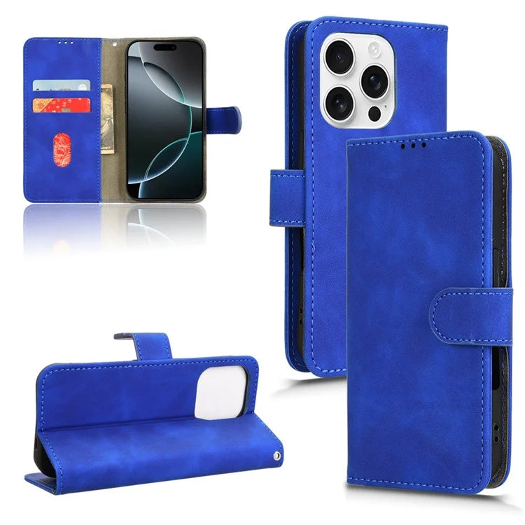 For iPhone 16 Pro Leather Case Skin-Feel Anti-Drop Wallet Flip Phone Cover