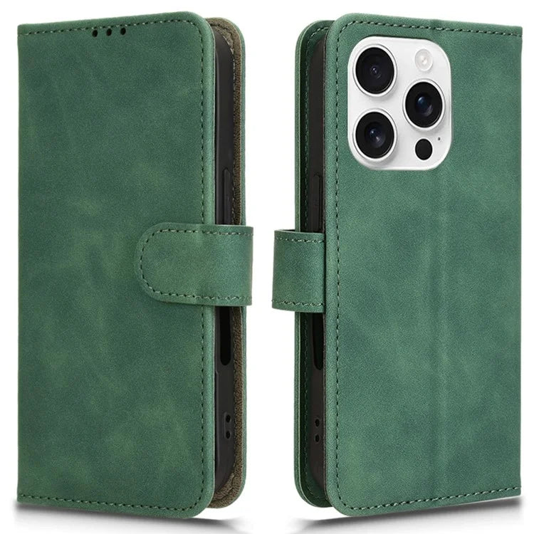 For iPhone 16 Pro Leather Case Skin-Feel Anti-Drop Wallet Flip Phone Cover