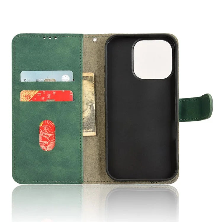 For iPhone 16 Pro Leather Case Skin-Feel Anti-Drop Wallet Flip Phone Cover