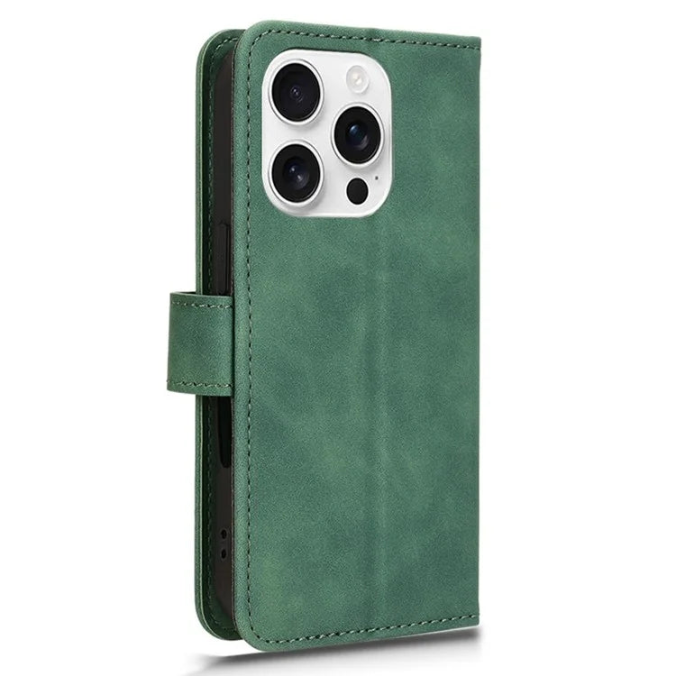 For iPhone 16 Pro Leather Case Skin-Feel Anti-Drop Wallet Flip Phone Cover